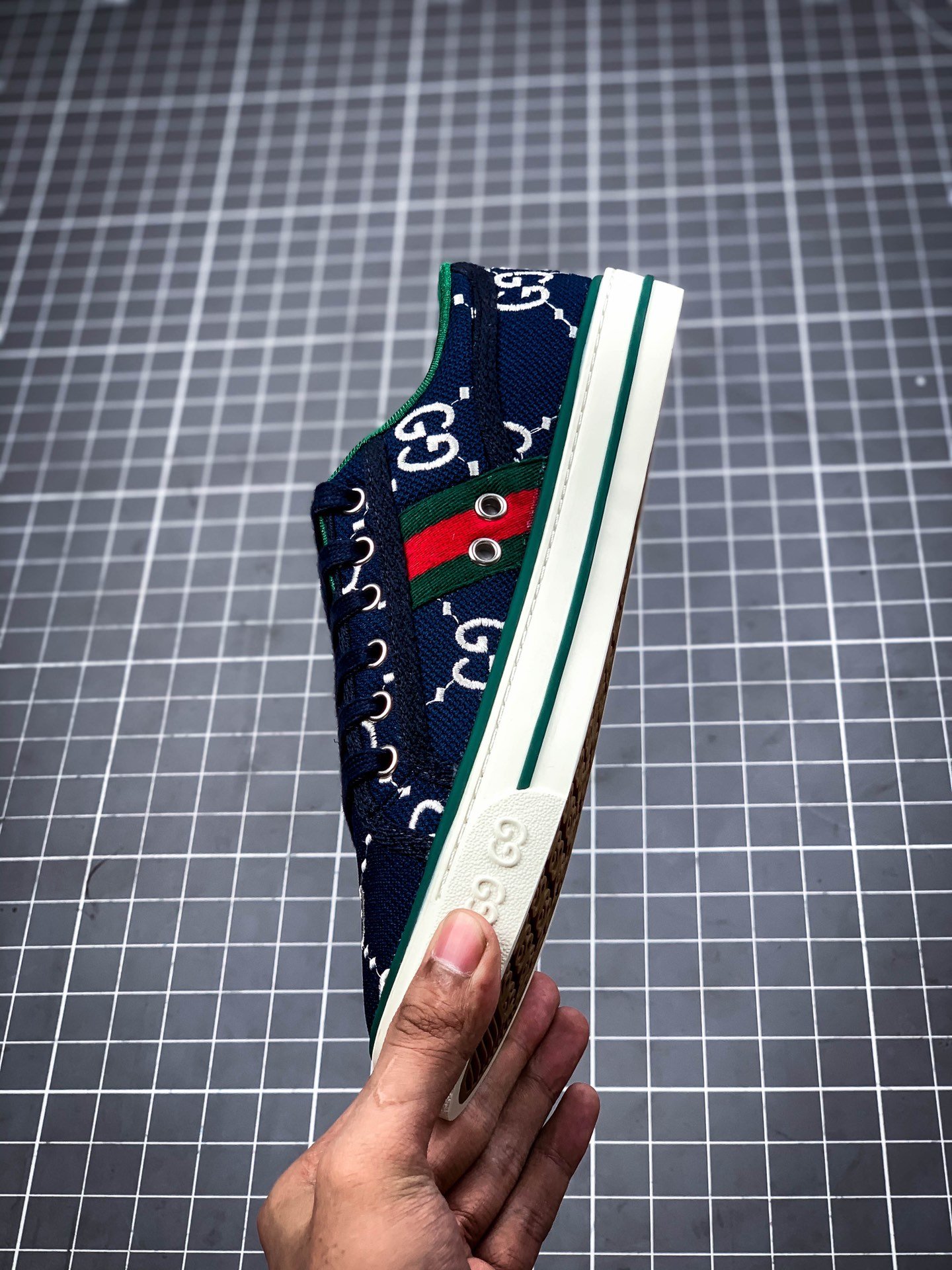 Gucci Tennis 1977 Print Sneaker Navy Blue/White/Green 13