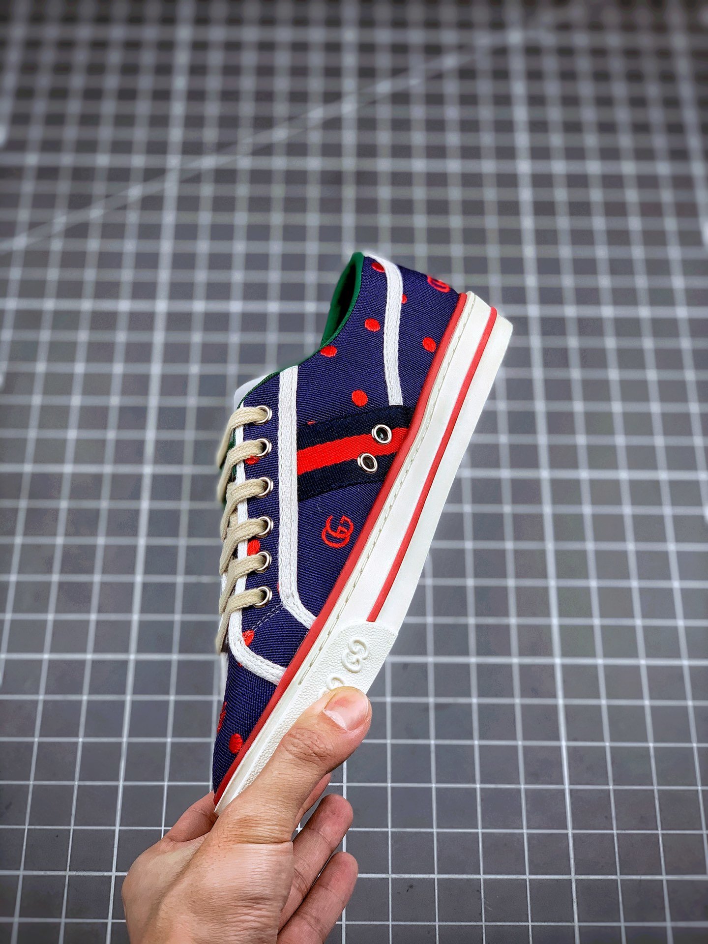 Gucci Tennis 1977 Print Sneaker Navy Blue/White/Red 11