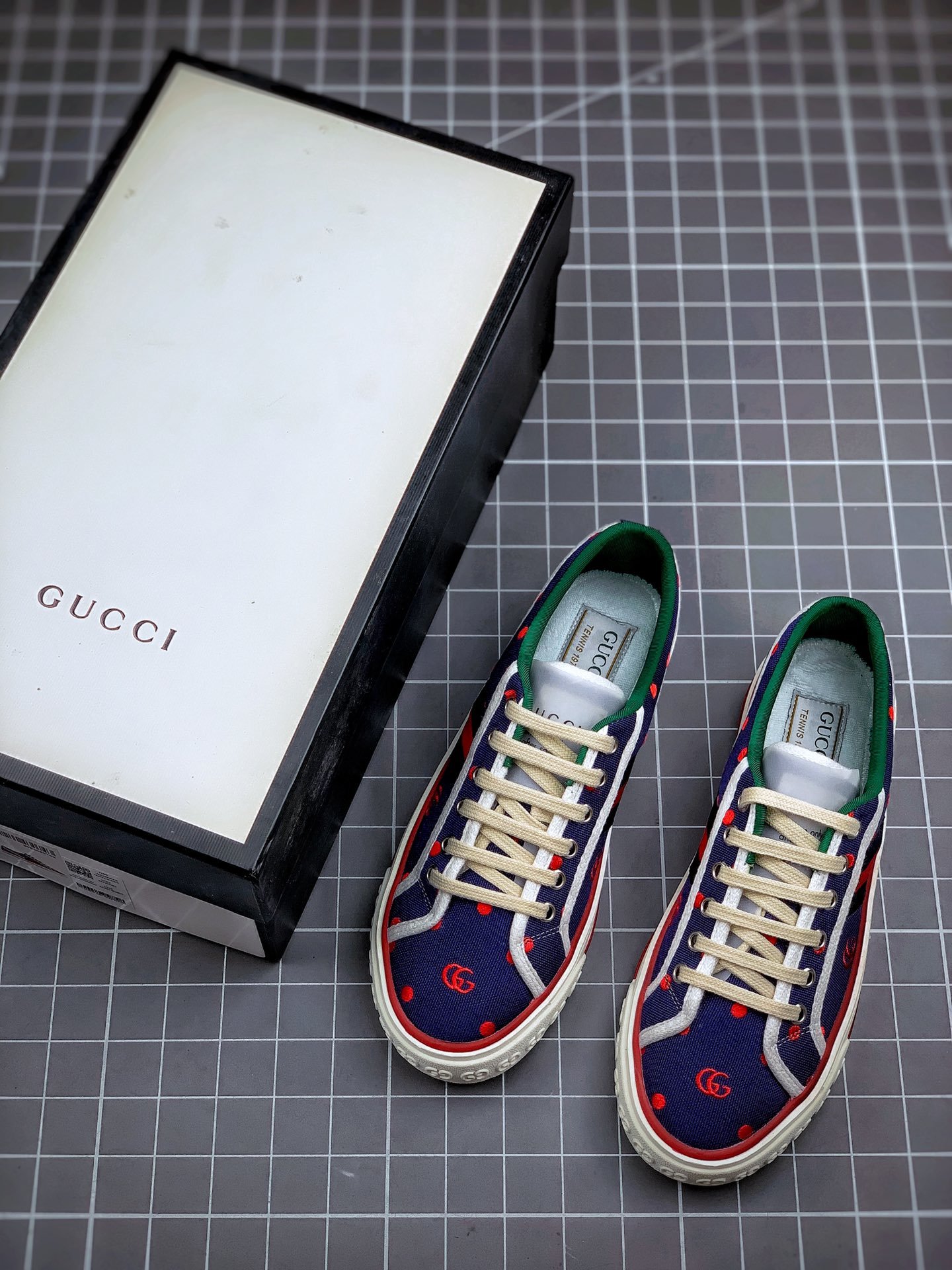 Gucci Tennis 1977 Print Sneaker Navy Blue/White/Red 13