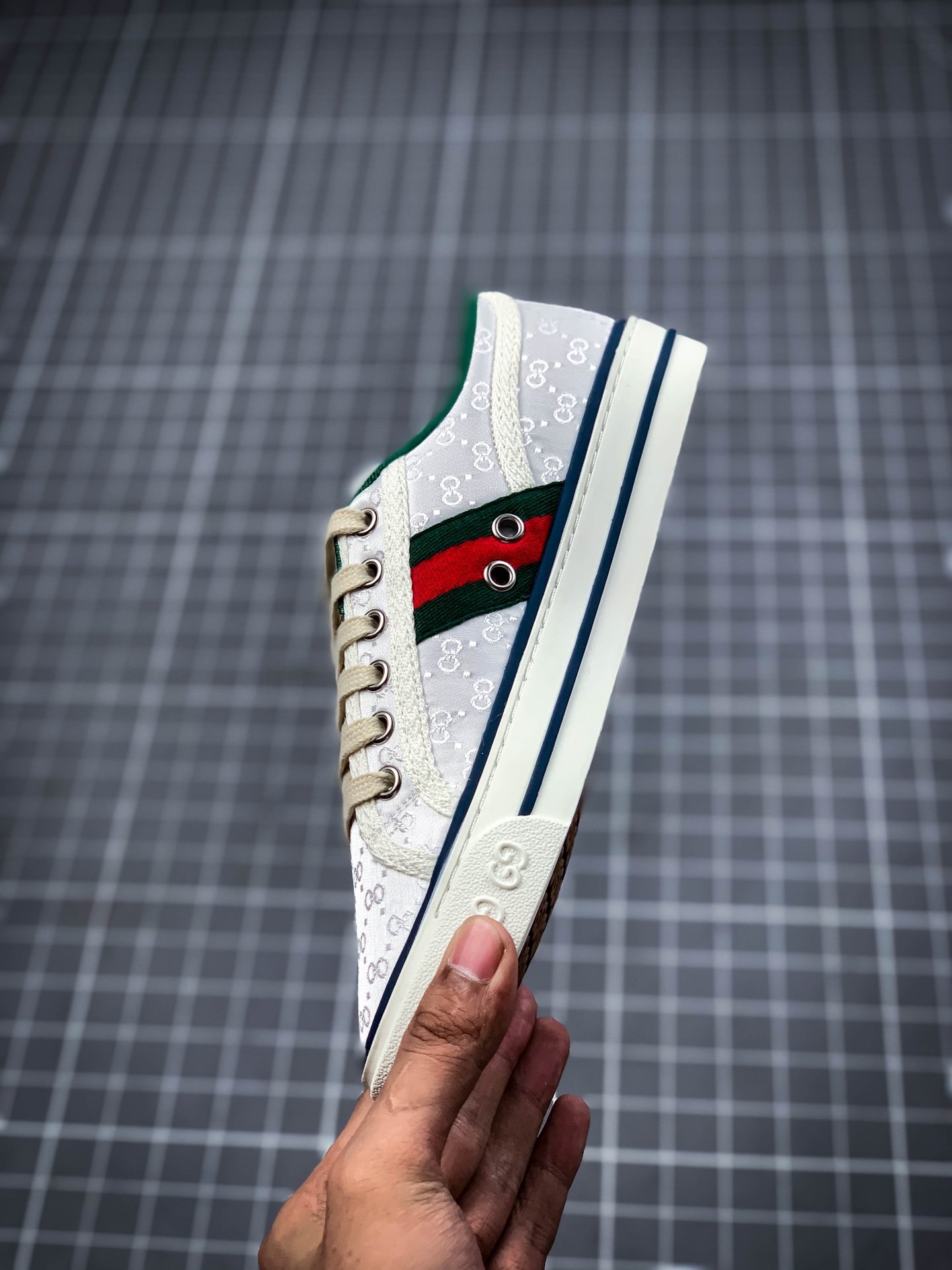 Gucci Tennis 1977 Print Sneaker White/White/Green-Red 7