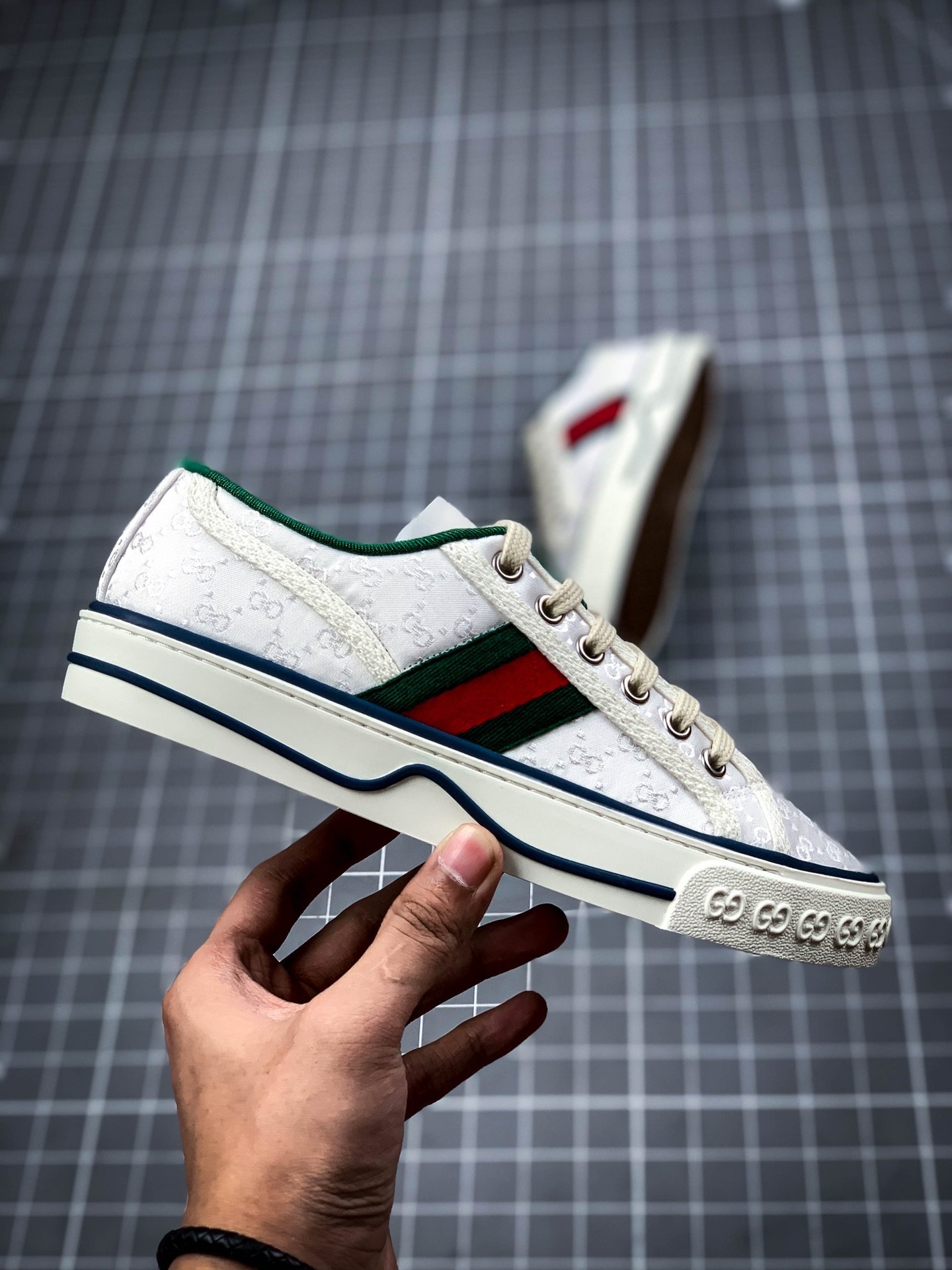 Gucci Tennis 1977 Print Sneaker White/White/Green-Red 13