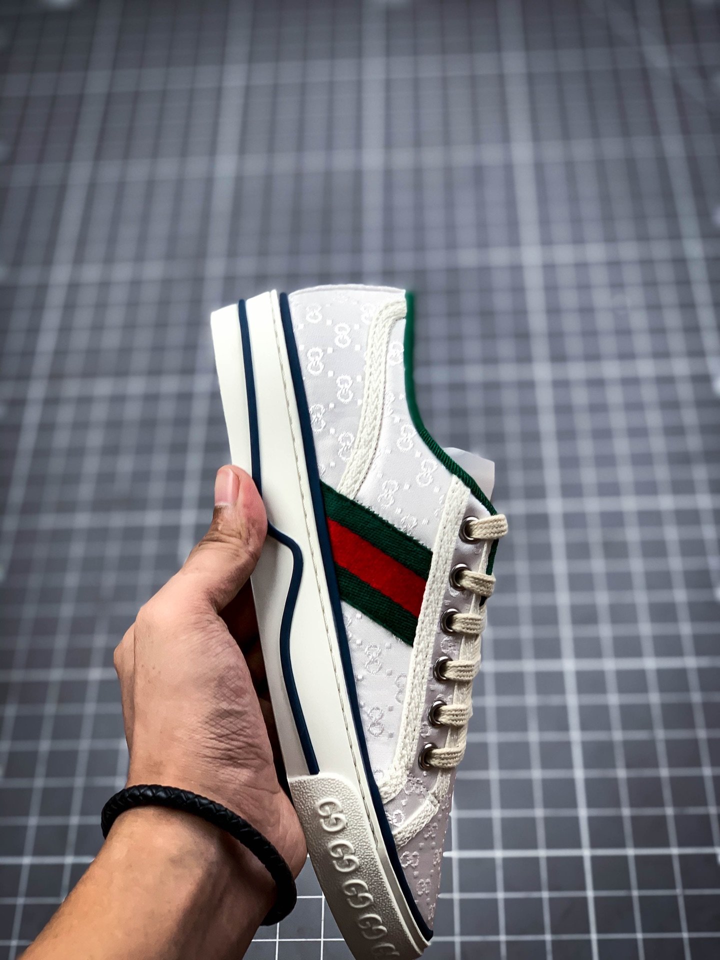 Gucci Tennis 1977 Print Sneaker White/White/Green-Red 15