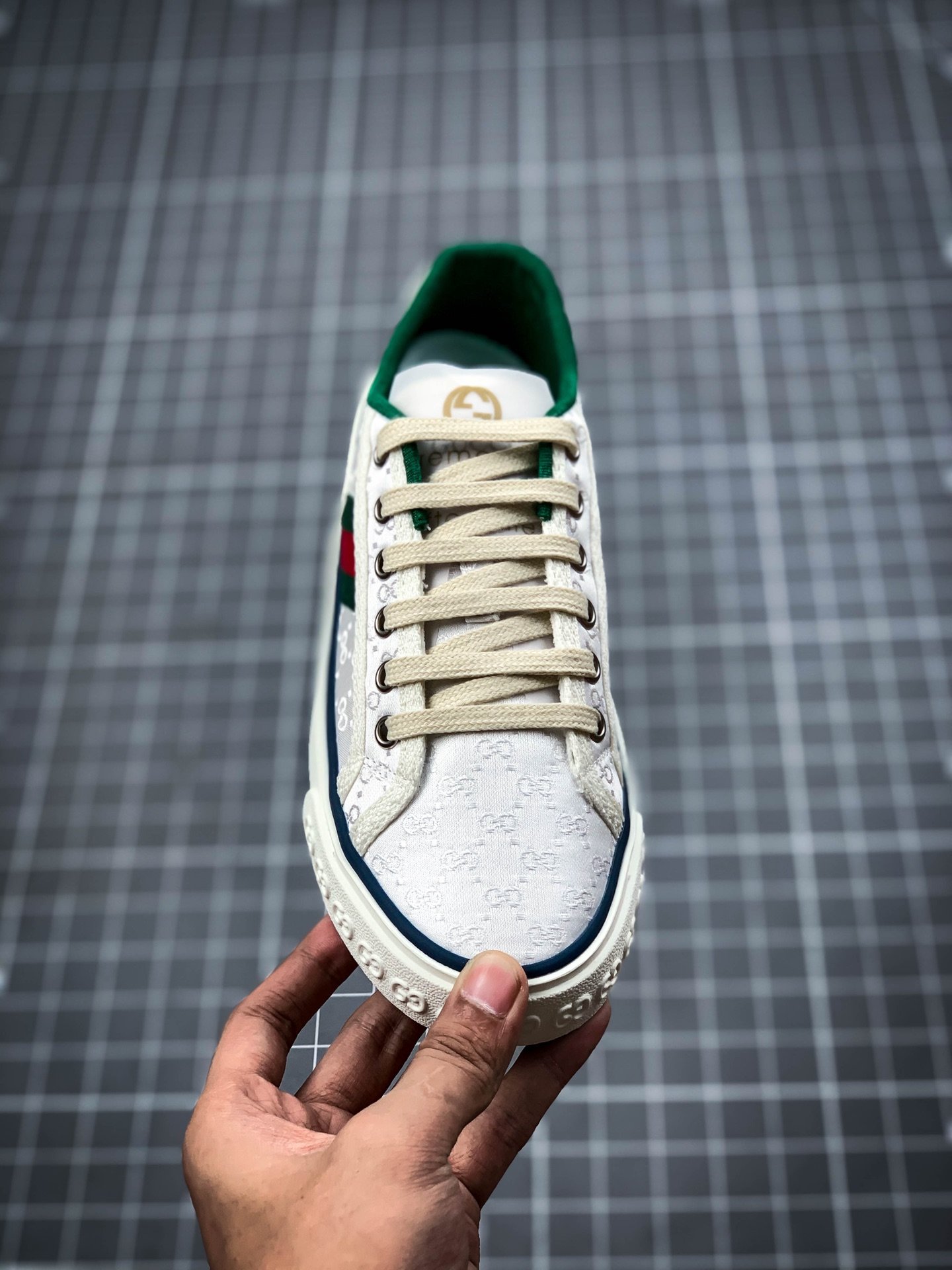 Gucci Tennis 1977 Print Sneaker White/White/Green-Red 17