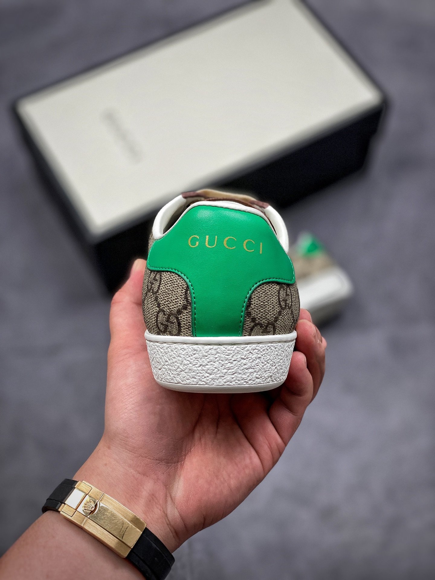 Gucci Ace Embroidered Low-Top Green/White/Grey 3