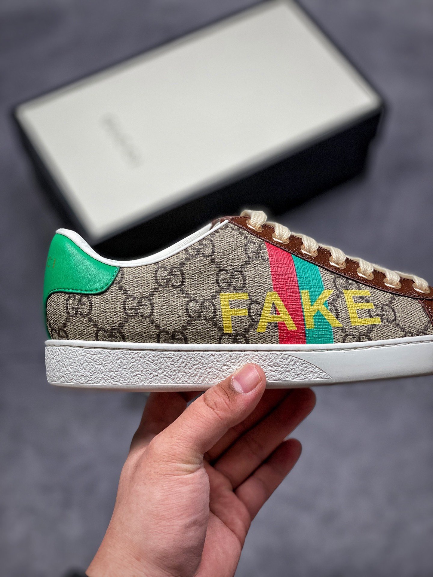 Gucci Ace Embroidered Low-Top Green/White/Grey 7