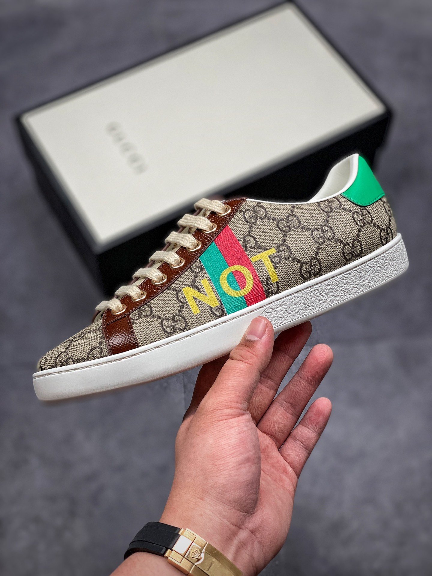 Gucci Ace Embroidered Low-Top Green/White/Grey 15