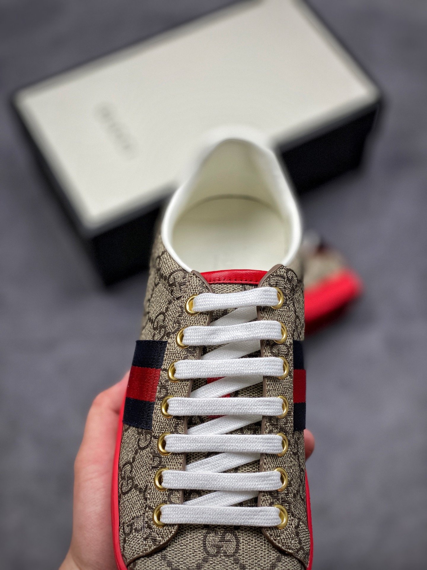 Gucci Ace Embroidered Low-Top Grey/Navy Blue/Red 7