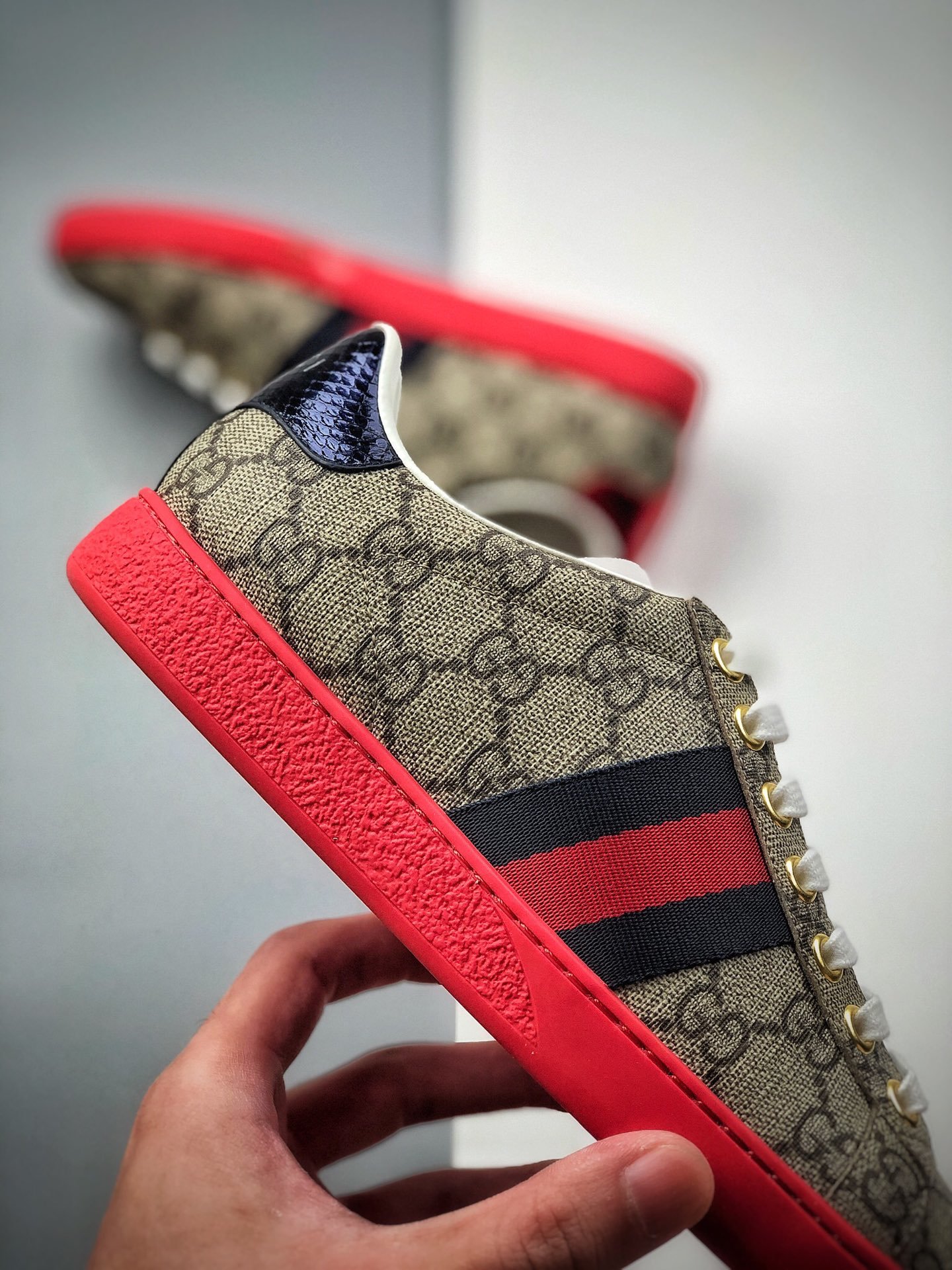 Gucci Ace Embroidered Low-Top Sneaker Brown/Red/Blue-White 3