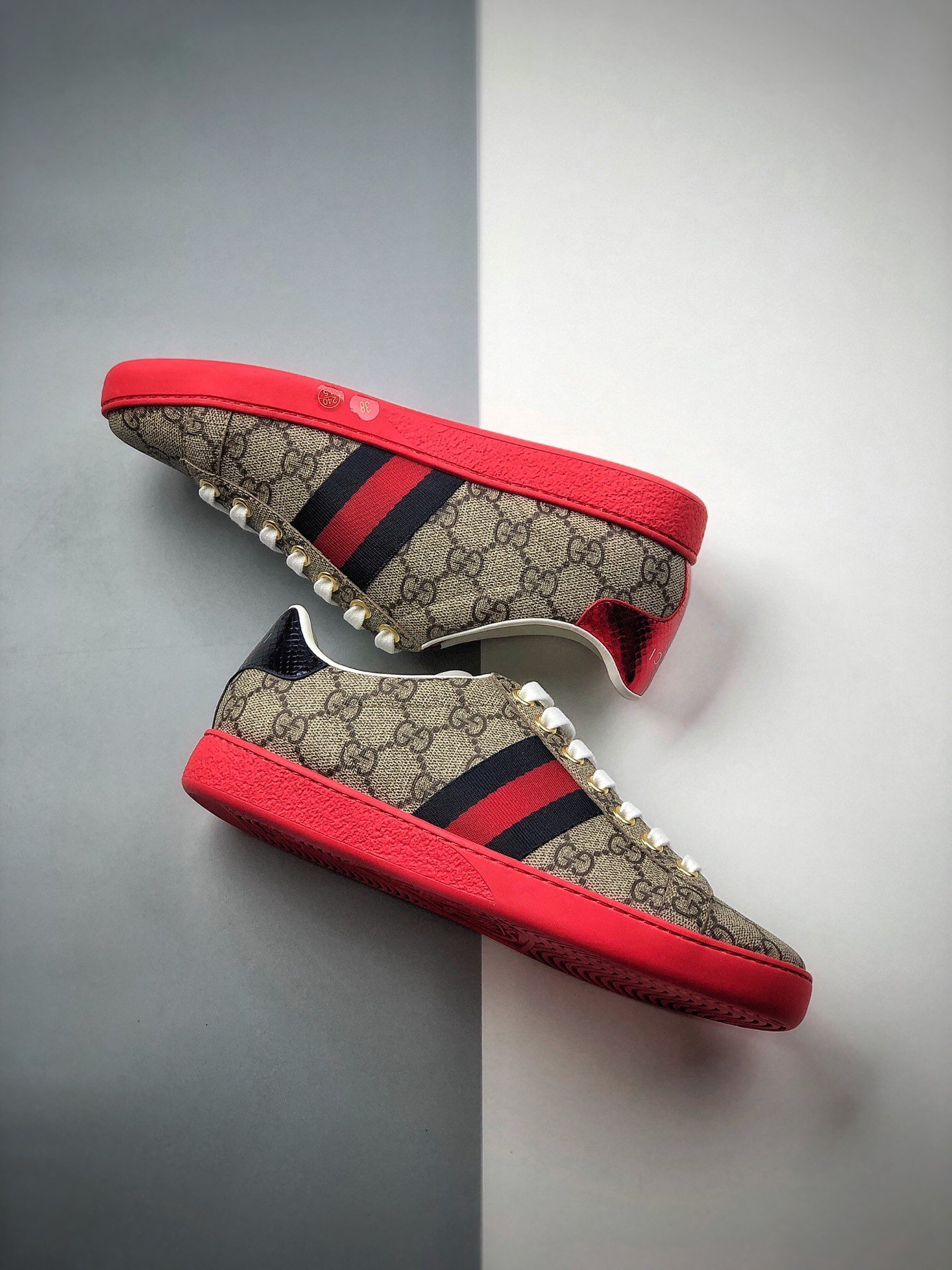 Gucci Ace Embroidered Low-Top Sneaker Brown/Red/Blue-White 7