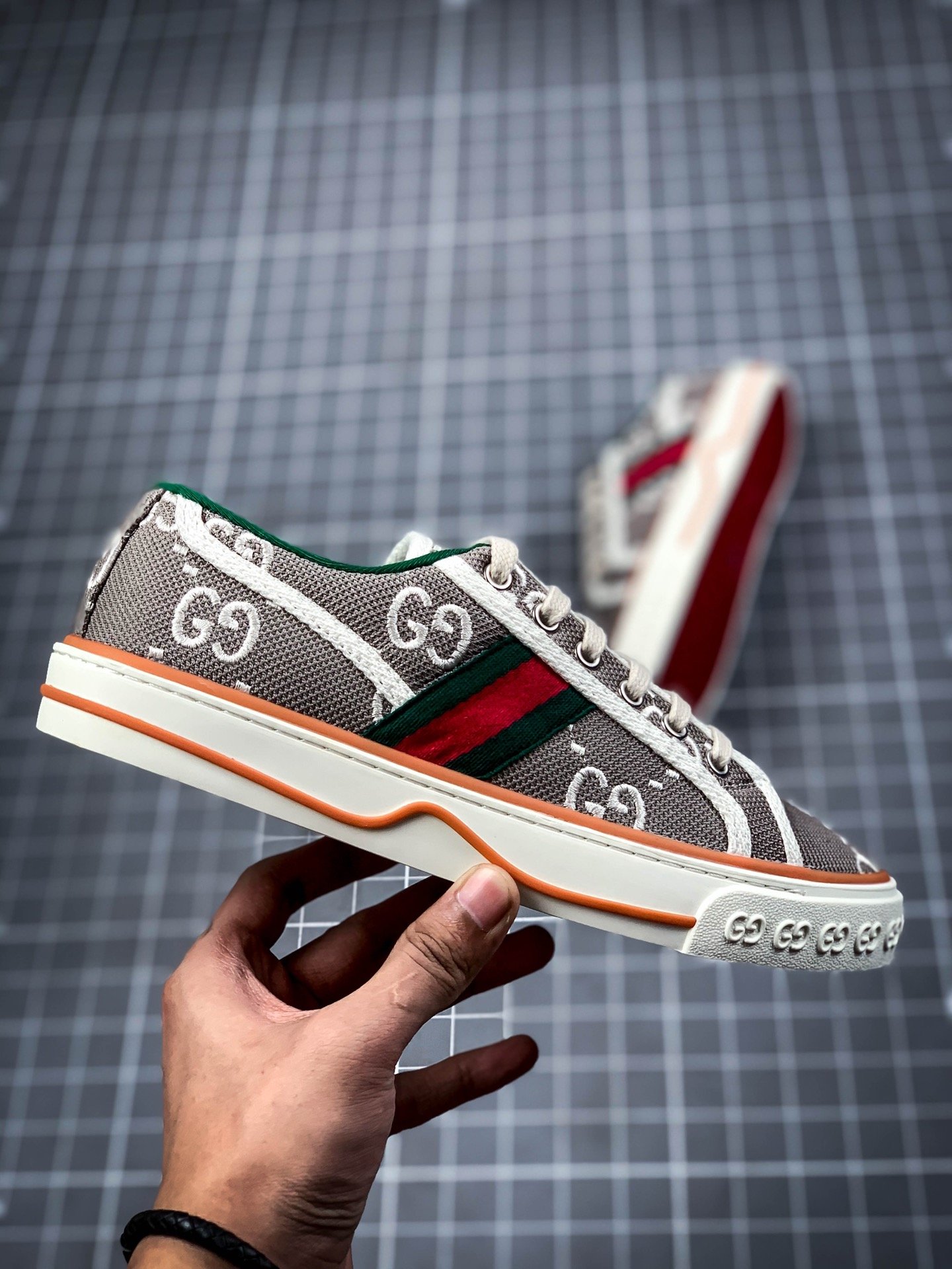 Gucci Ace Embroidered Low-Top Sneaker Grey/White/Red 15