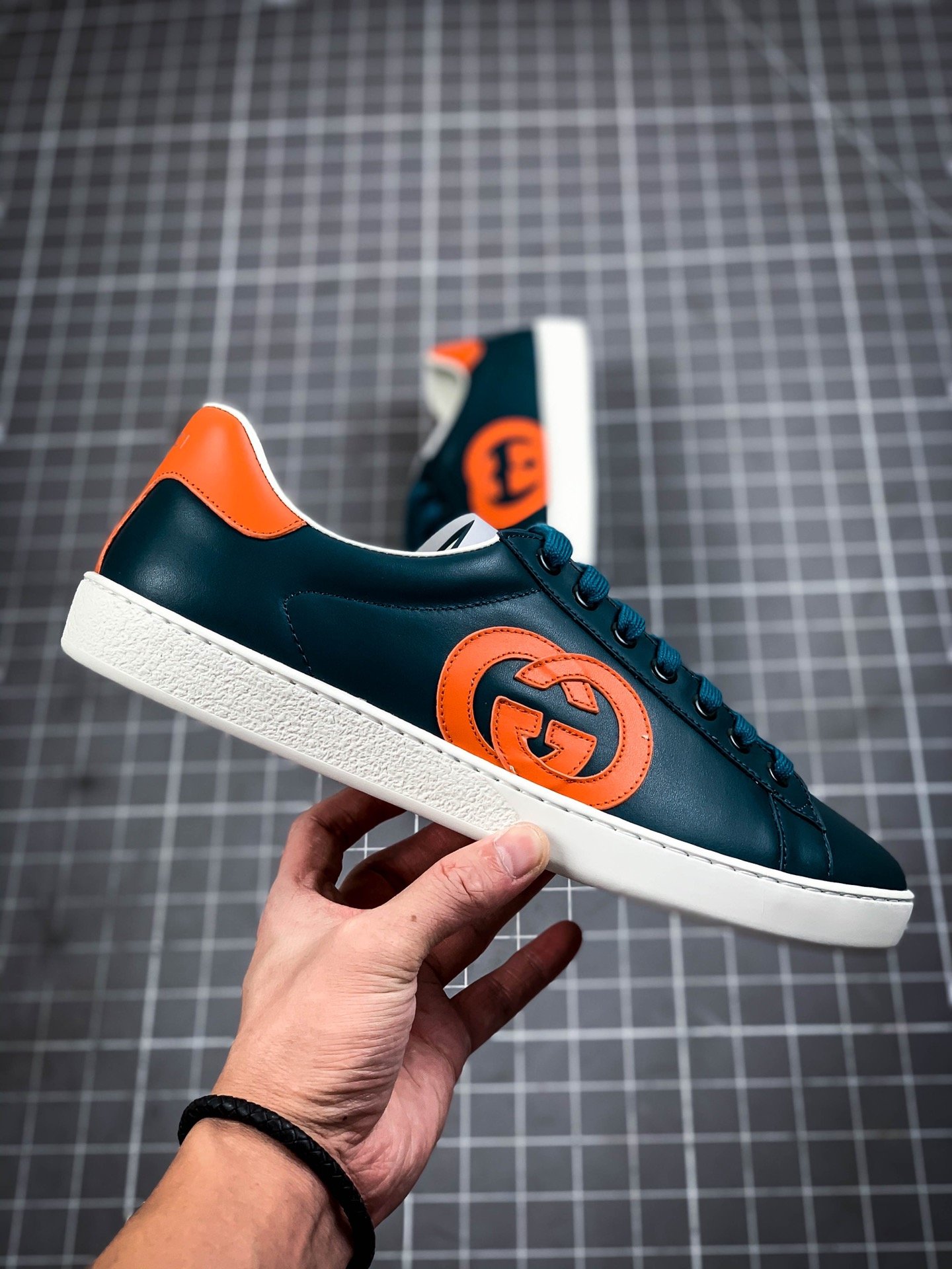 Gucci Ace Embroidered Low-Top Sneaker Navy Blue/White/Orange 5