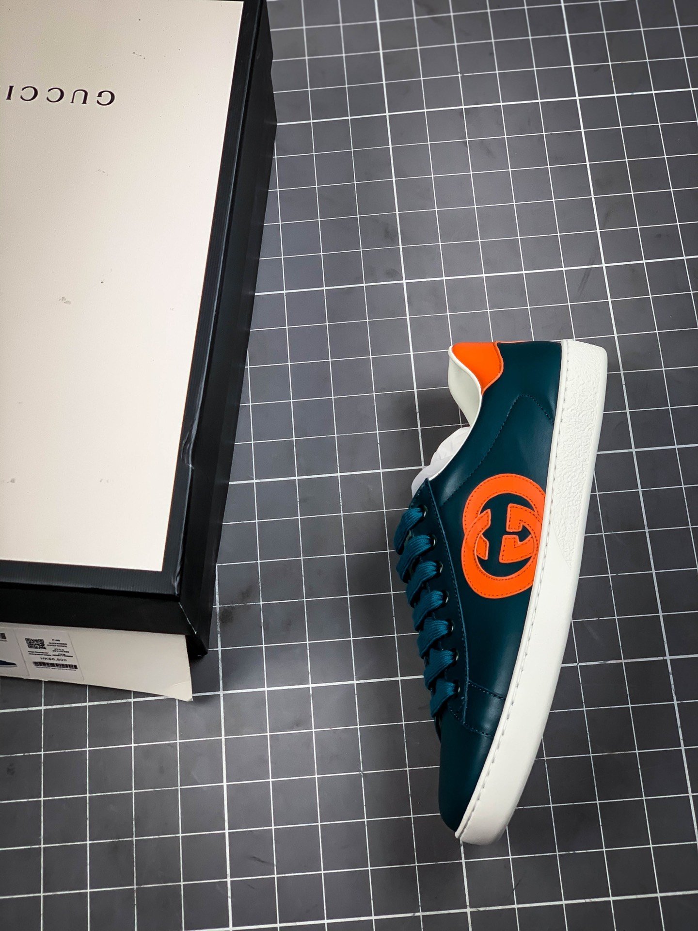 Gucci Ace Embroidered Low-Top Sneaker Navy Blue/White/Orange 13