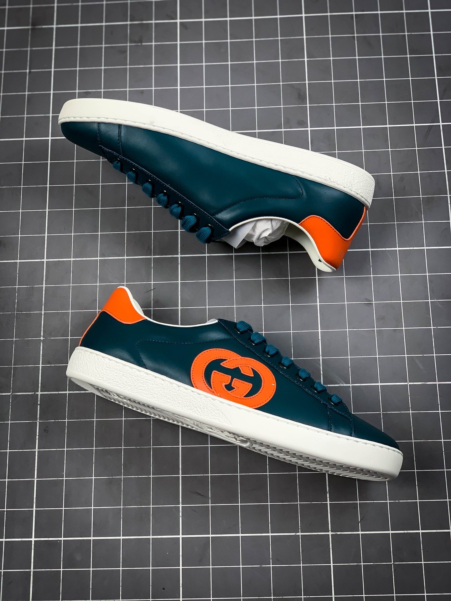 Gucci Ace Embroidered Low-Top Sneaker Navy Blue/White/Orange 17