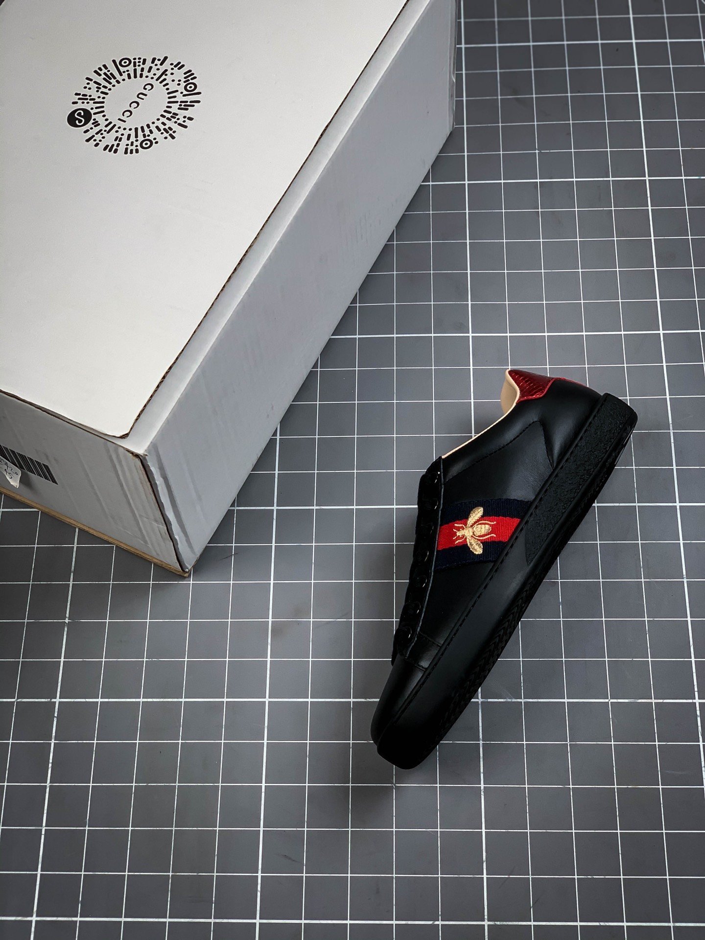 Gucci Ace Embroidered Low-Top Sneaker Black/Gold/Red 15