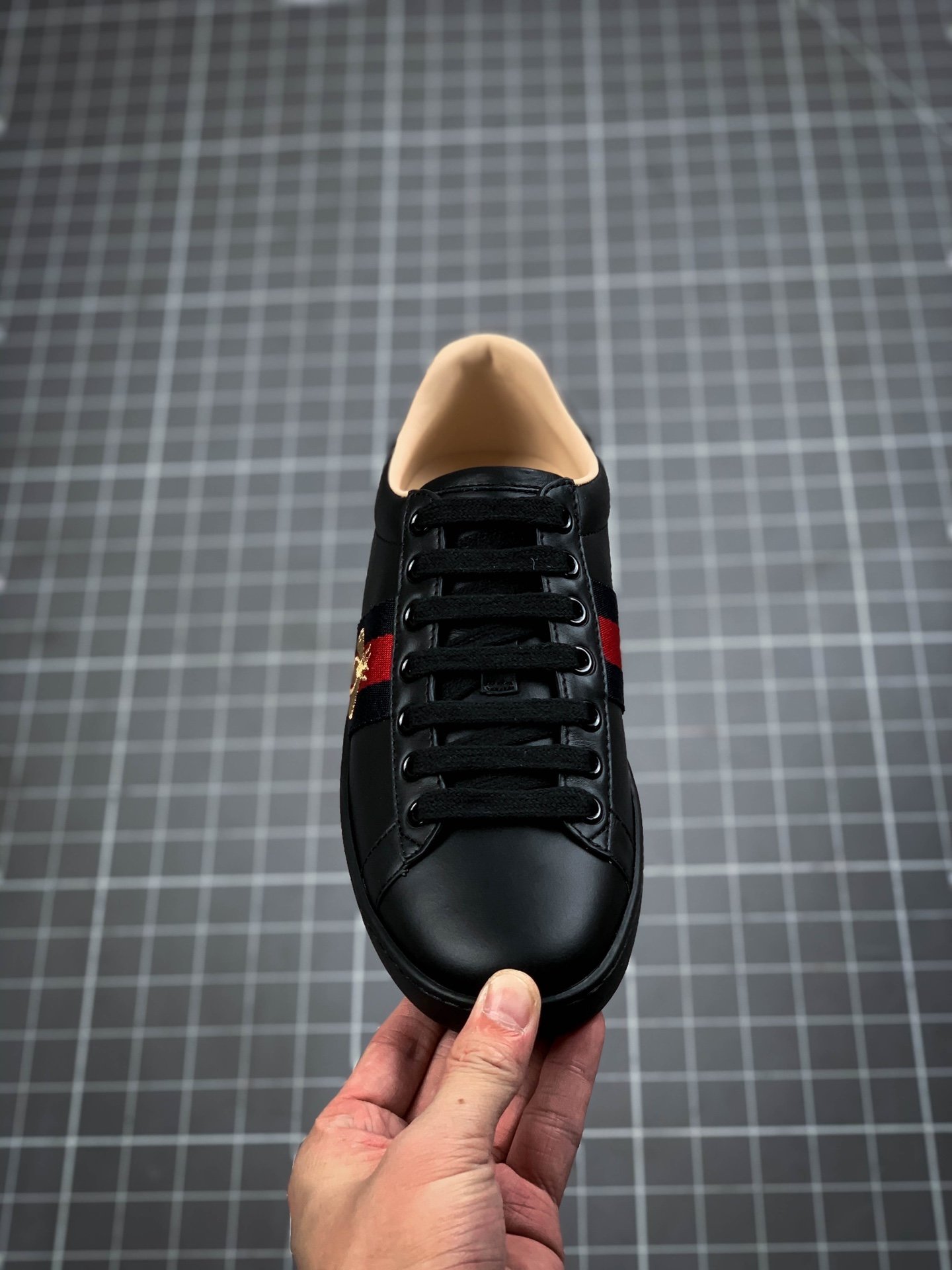 Gucci Ace Embroidered Low-Top Sneaker Black/Gold/Red 17