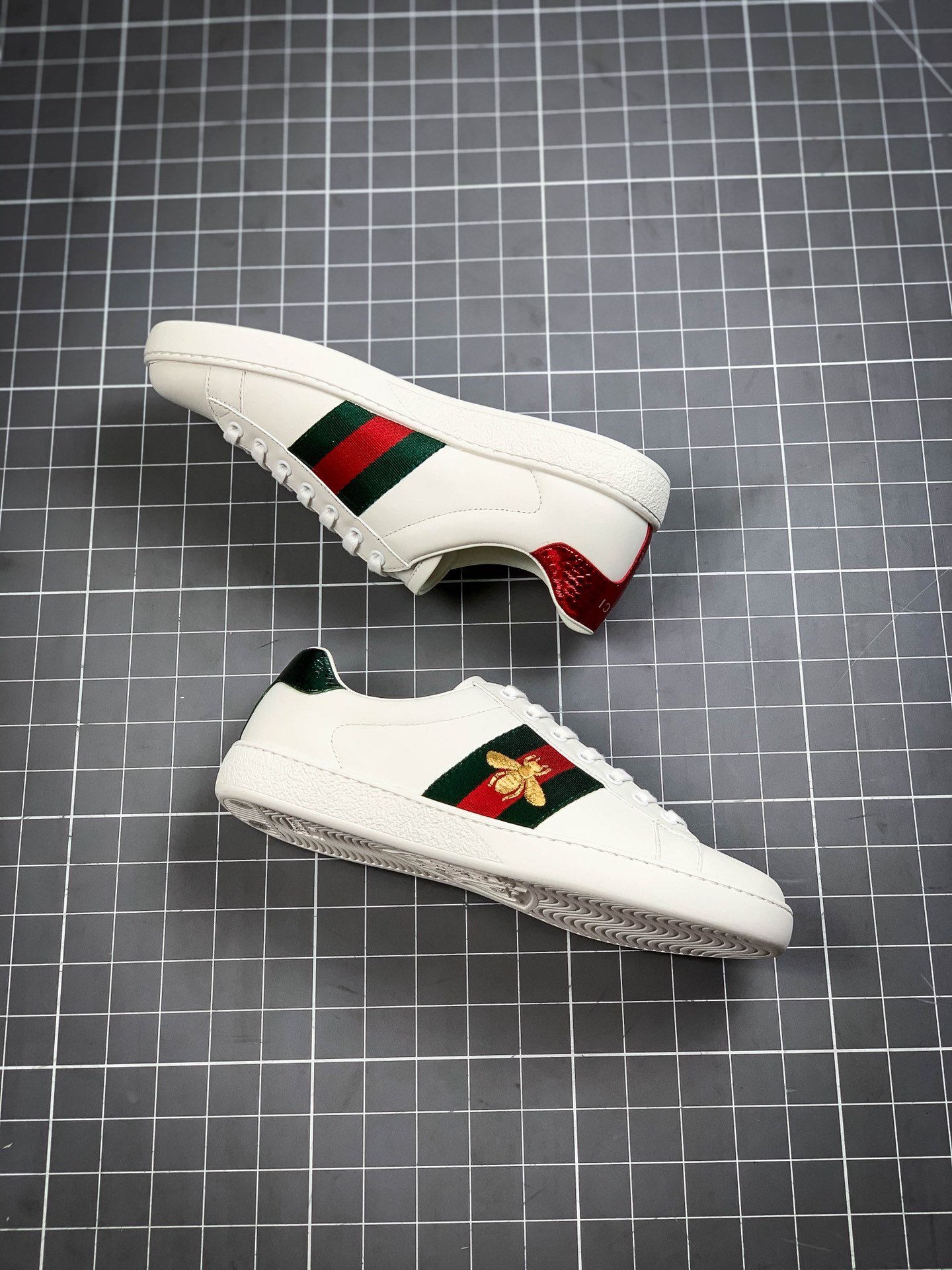 Gucci Ace Embroidered Low-Top Sneaker White/Navy Blue/Red-Gold 3