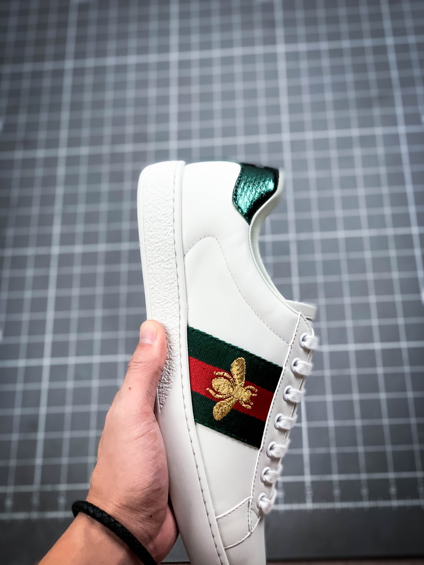 Gucci Ace Embroidered Low-Top Sneaker White/Navy Blue/Red-Gold 9