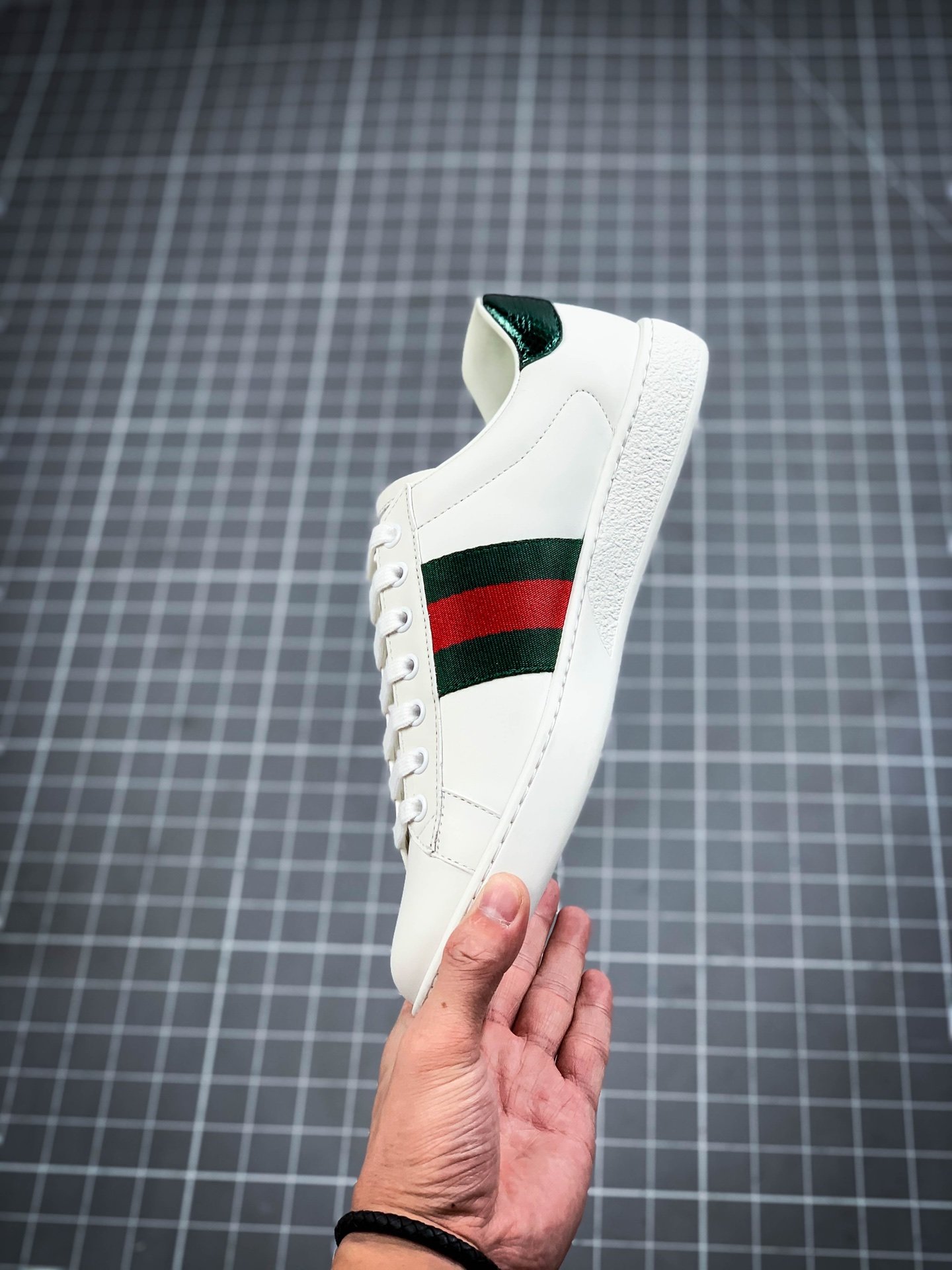 Gucci Ace Embroidered Low-Top Sneaker White/Navy Blue/Red-Gold 11