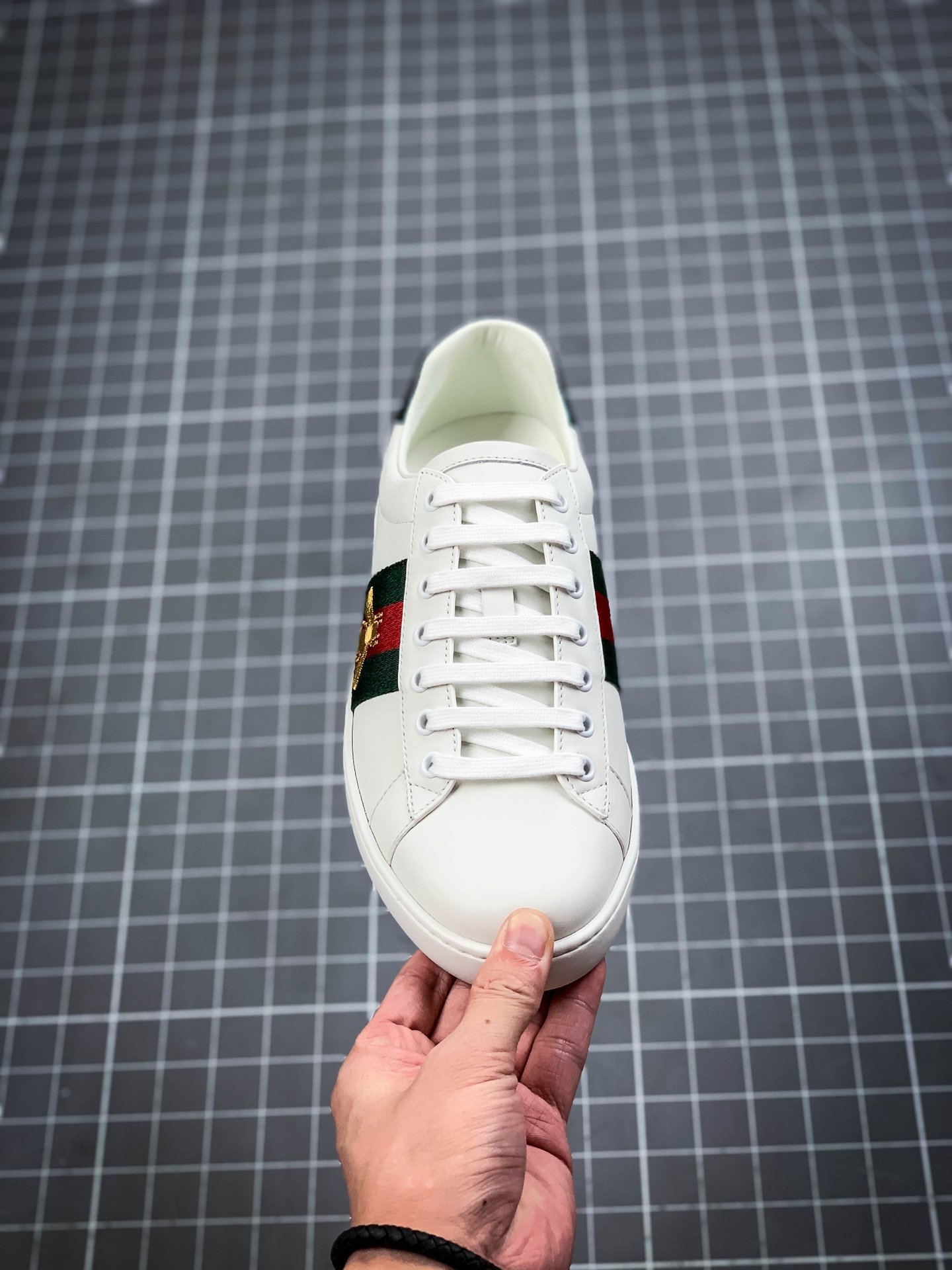 Gucci Ace Embroidered Low-Top Sneaker White/Navy Blue/Red-Gold 17