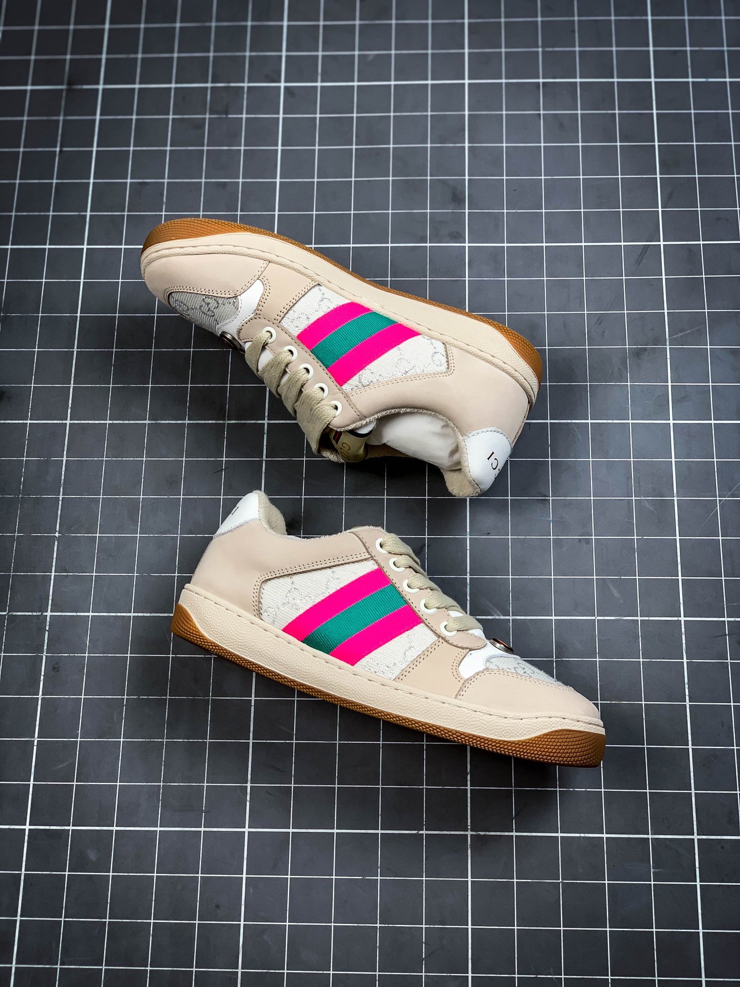 Gucci Distressed Screener Sneaker Beige/Pink/Blue 5