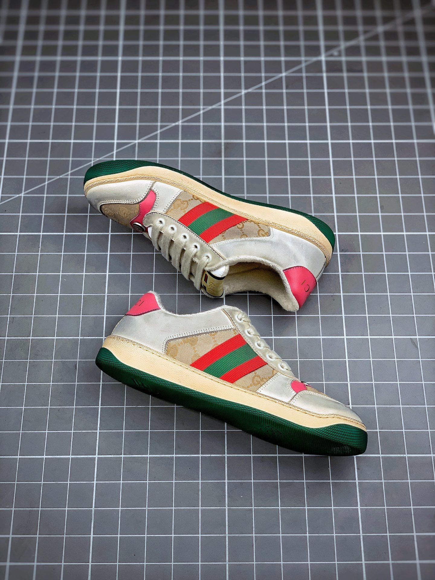 Gucci Distressed Screener Sneaker Grey/Green/Red 3