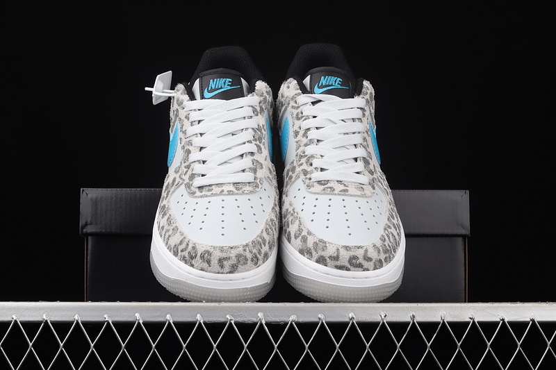 Air Force 1 Low Premium Snow Leopard Pure Platinum/Light Blue Fury/Black 7