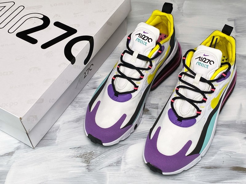 Air Max 270 React Geometric Art White/Black-Bright Violet-Dynamic Yellow 7