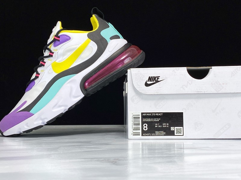 Air Max 270 React Geometric Art White/Black-Bright Violet-Dynamic Yellow 21