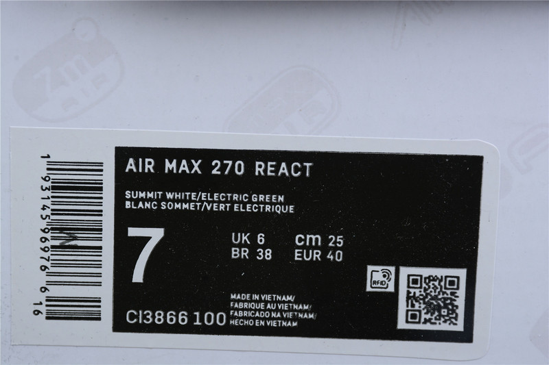 Air Max 270 React White Grey/Electric Green 19