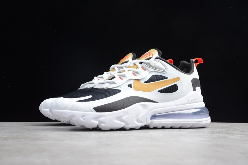 Air Max 270 React Metallic Gold Swoosh White/Black/Gold 3