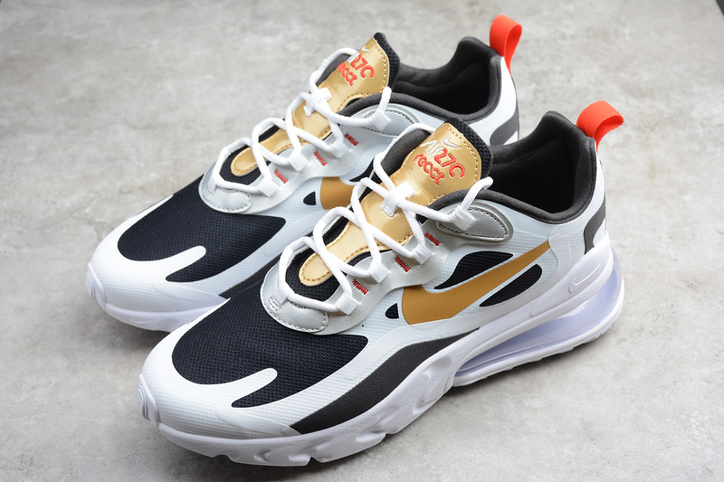 Air Max 270 React Metallic Gold Swoosh White/Black/Gold 21