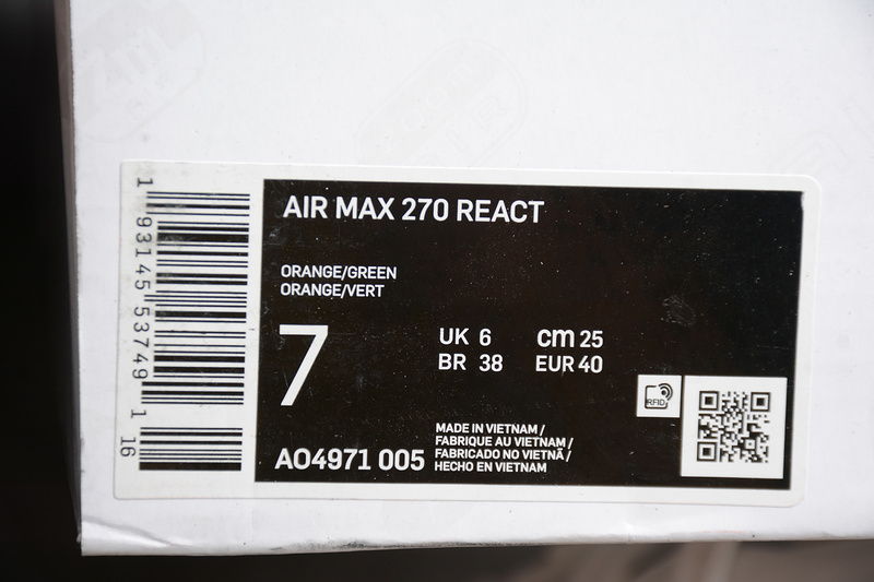 Air Max 270 Shoes White/Black/Orange 15