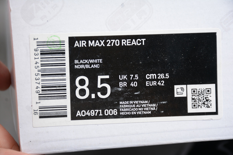 Air Max 270 React Black/Black/White 9