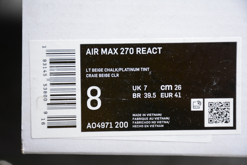 Air Max 270 React Light Beige Chalk/White/Team Orange 7