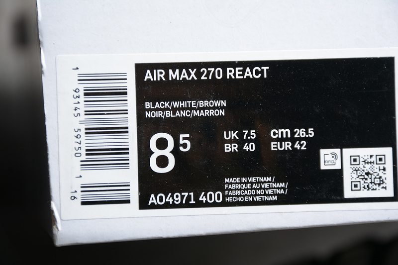 Air Max 270 React Shoes White/Black/Gold 33