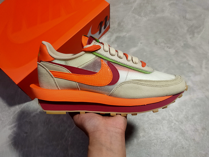 Clot X Sacai X Ldwaffle Net/Orange Blaze-Deep Red-Green Bean 17