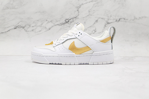 Sb Dunk Low Disrupt White/White/Metallic Gold 5