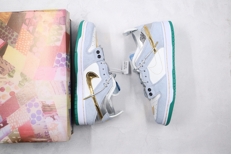 Sb Dunk Low Pro White/Psychic Blue/Metallic Gold 5