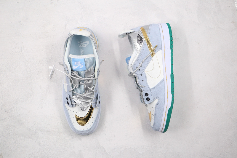 Sb Dunk Low Pro White/Psychic Blue/Metallic Gold 13