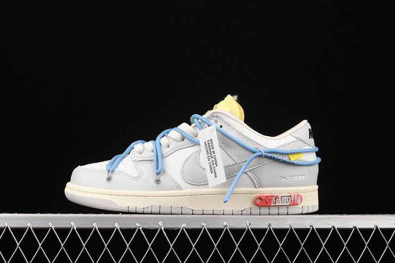 Ow X Sb Dunk Low White/Light Grey/Blue 13