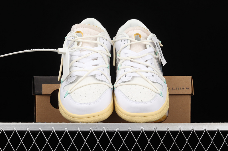 Ow X Sb Dunk Low Lot 01 Of 50 White/Metallic Silver/Butter 21