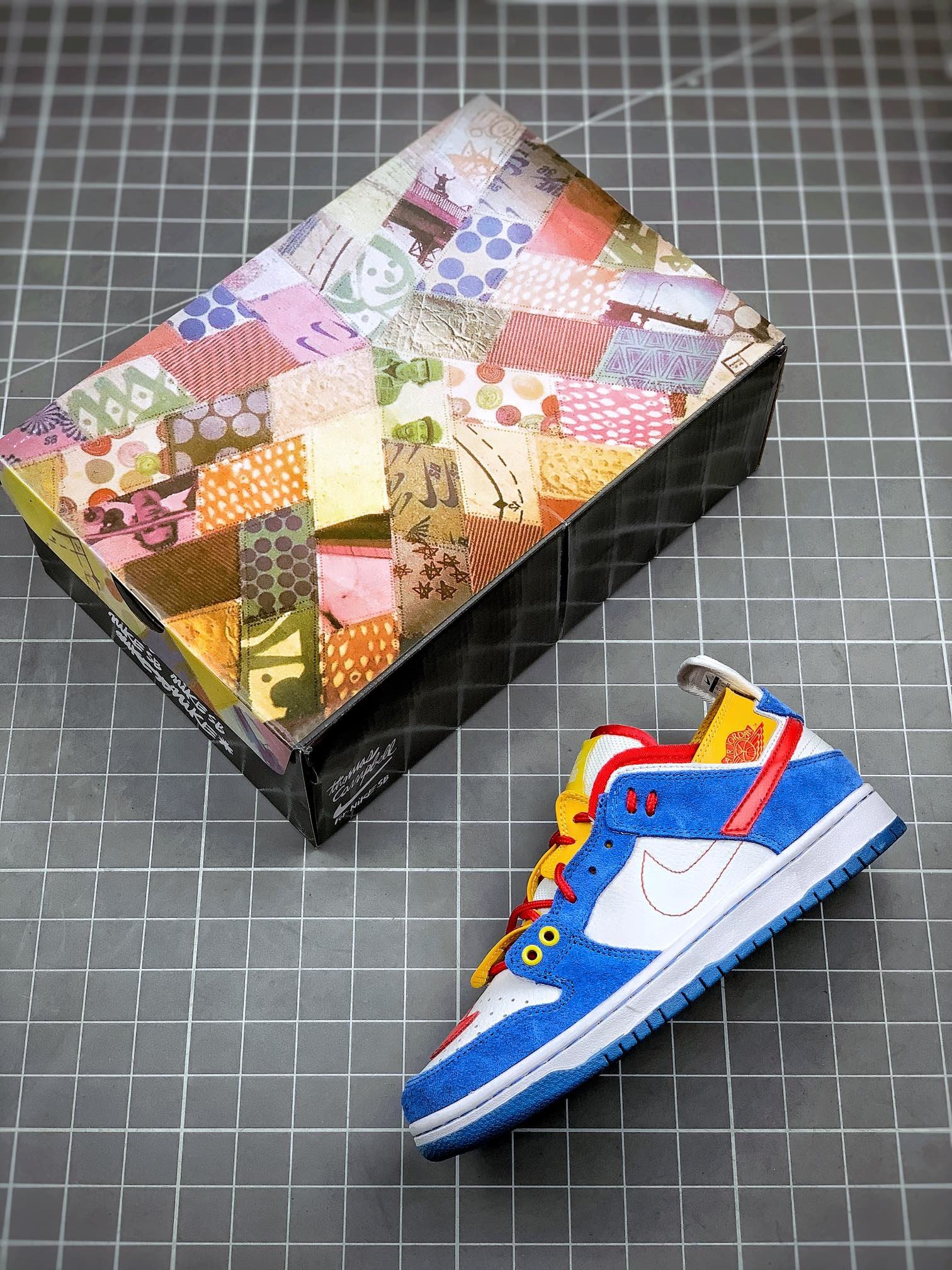 1:1 Quality Dunk Sb Mid Shoes Blue/White/Yellow-Red 9