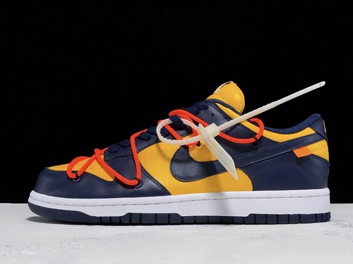 Plus Off-White X Dunk Low University Gold/White/Navy Blue 9