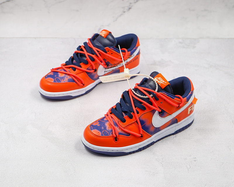 Ow X Futura X Dunk Low Sb Navy Blue/White/Orange 19