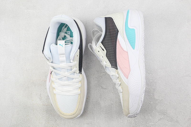 Pu*Ma Clyde Hardwood White/Black/Pink-Blue 9