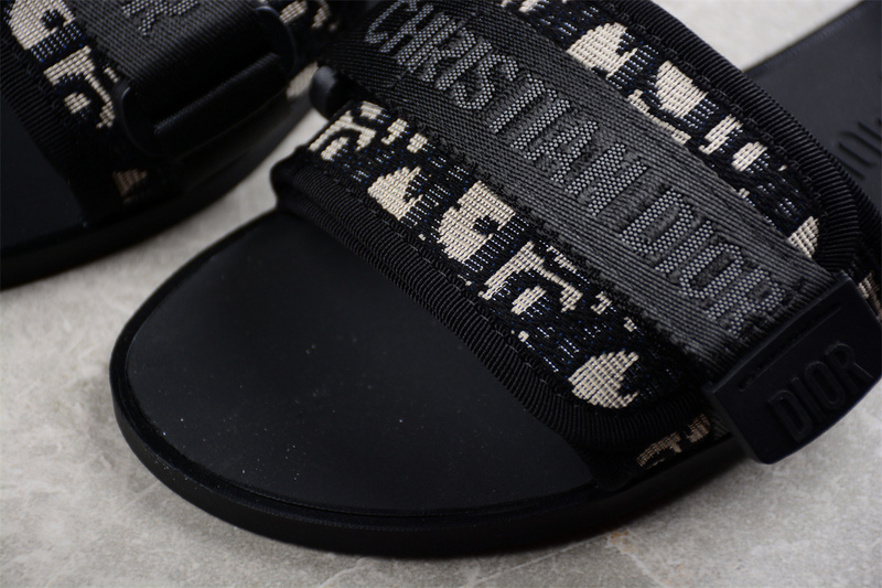 Embroidered Velcro Patch Slippers Black/Grey 7