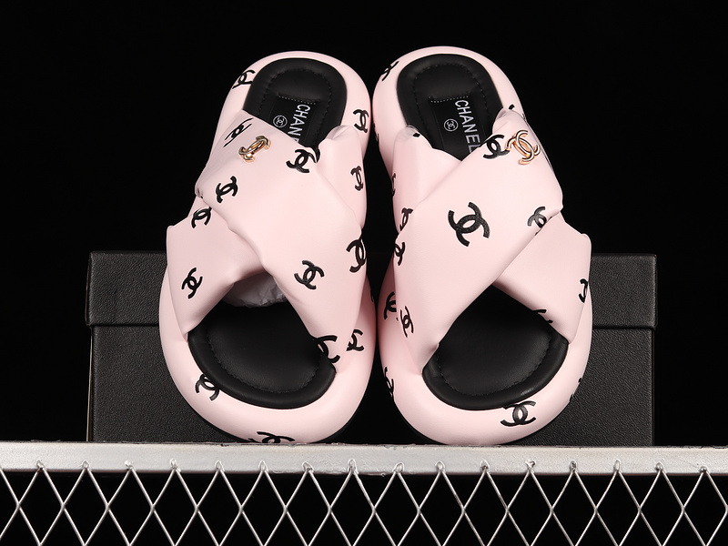 Cha*Nel 22 Platform Slip-On Slippers Pink/Pink/Black 5